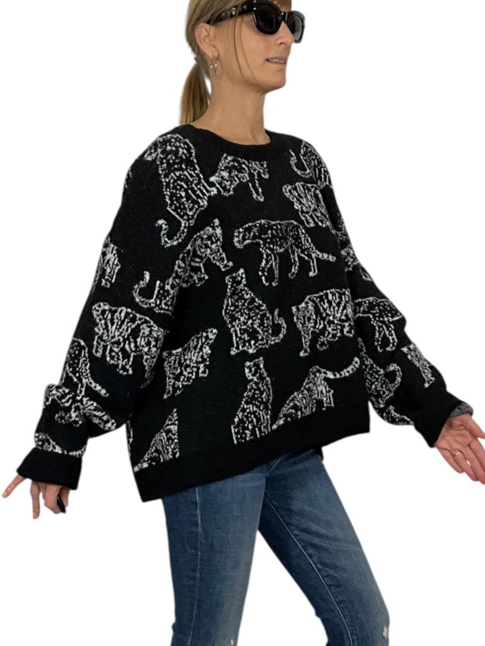 Rails Perci Charcoal Cats Sweater XL Black Wool Blend Crewneck NEW - Picture 4 of 16